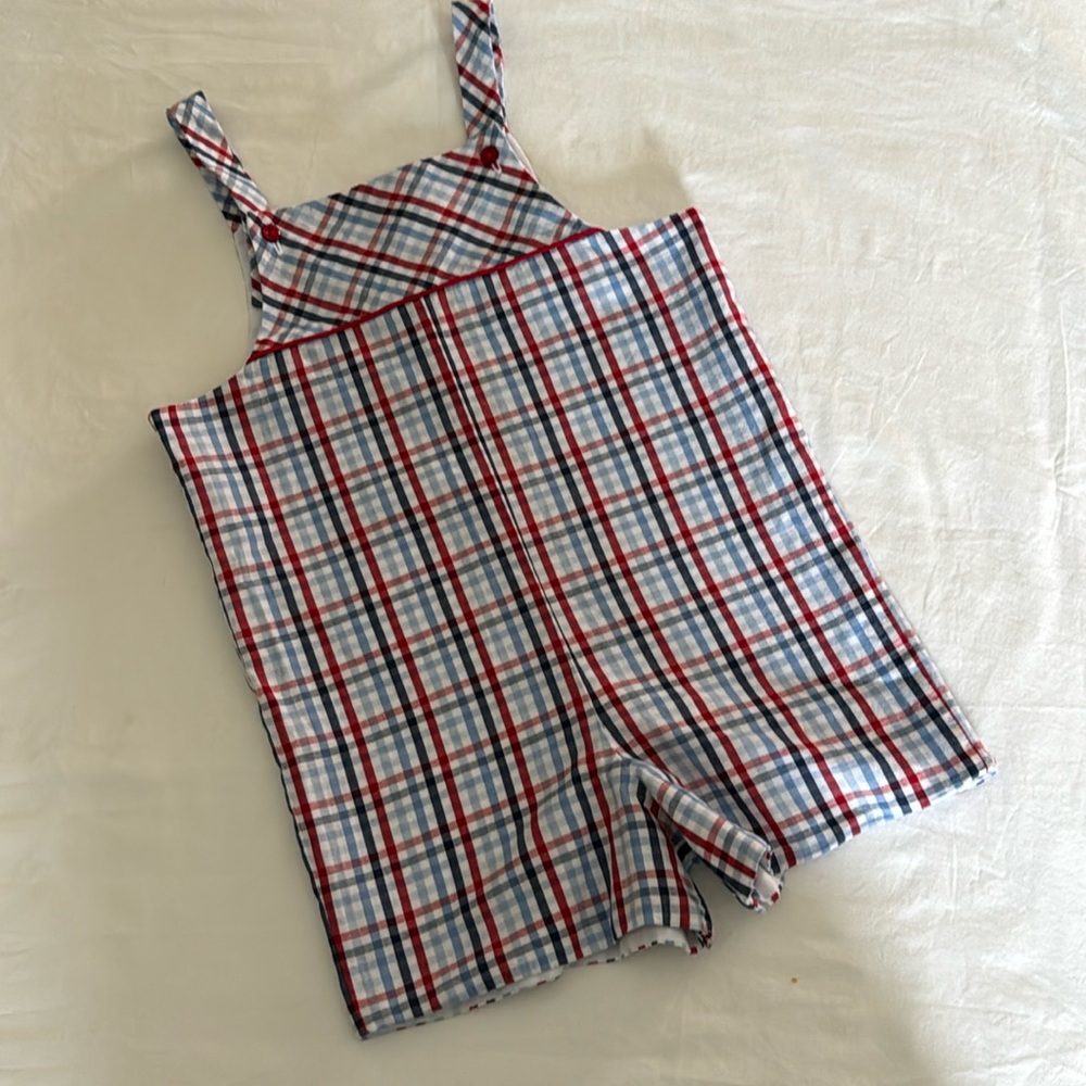 Little English | Darling plaid shortall | size 4T | red blue plaid July 4th